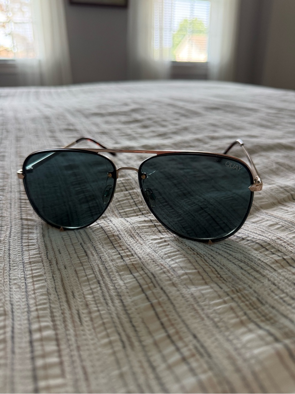 Quay Australia women's  Aviator Sunglasses - Gold Frame with Dark Green Lenses